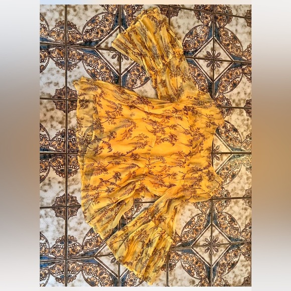 Sundance floral flowy bell sleeve Yellow Blouse poplin boho vibrant cottagecore - Picture 5 of 5